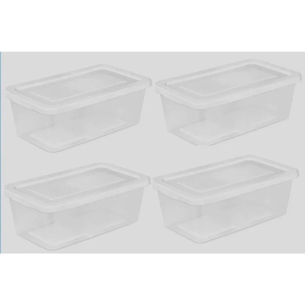 4 PACK Sterilite 6 qt Clear Storage Box Container 4.6